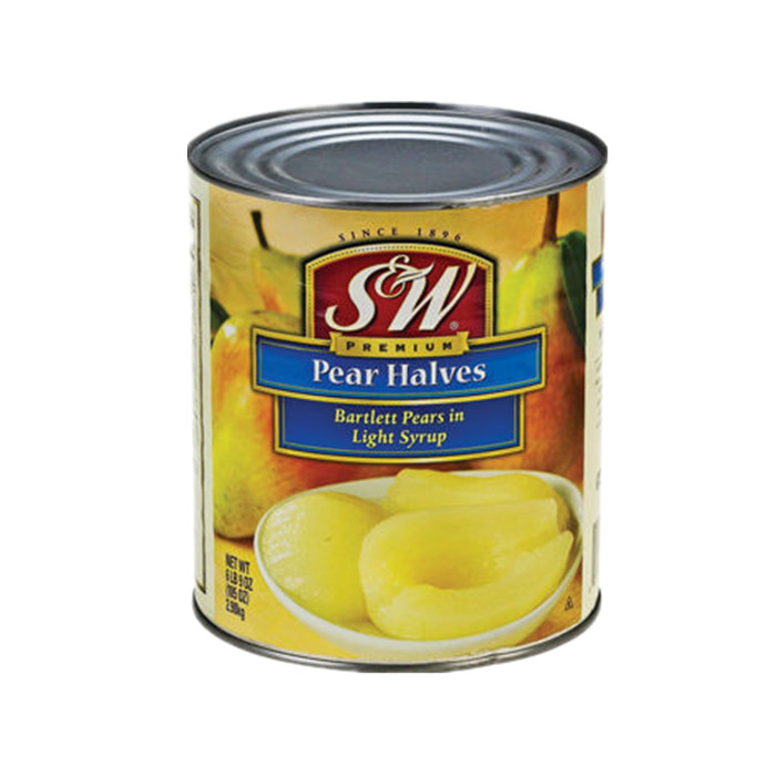 canned pear half in light syrup